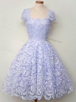 Best Selling Straps Cap Sleeves Lace Up Quinceanera Dama Dress Lavender Lace(SKU SWBD161-14BIZ)