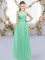 Luxurious Turquoise Chiffon Lace Up One Shoulder Sleeveless Floor Length Vestidos de Damas Hand Made Flower