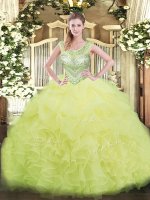 Suitable Beading and Ruffles and Pick Ups Sweet 16 Quinceanera Dress Yellow Green Lace Up Sleeveless Floor Length