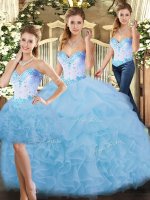 Stylish Blue Sweetheart Lace Up Beading and Ruffles Ball Gown Prom Dress Sleeveless(SKU SJQDDT1352007BIZ)