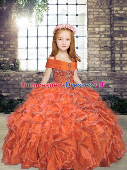 Straps Sleeveless Organza Little Girls Pageant Gowns Beading Lace Up - Click Image to Close