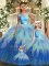 Sumptuous Multi-color Tulle Backless 15 Quinceanera Dress Sleeveless Floor Length Beading and Ruffles