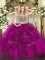 Fuchsia Organza Lace Up Sweet 16 Dresses Sleeveless Floor Length Beading and Ruffles