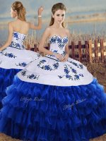 Royal Blue Lace Up Sweetheart Embroidery and Ruffled Layers 15 Quinceanera Dress Organza Sleeveless(SKU SJQDDT2150002ABIZ)