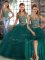 Peacock Green Tulle Lace Up Sweet 16 Dress Sleeveless Floor Length Beading and Ruffles