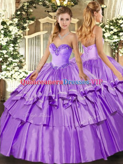 Glamorous Lavender Ball Gowns Ruffled Layers Sweet 16 Dress Lace Up Organza and Taffeta Sleeveless Floor Length - Click Image to Close