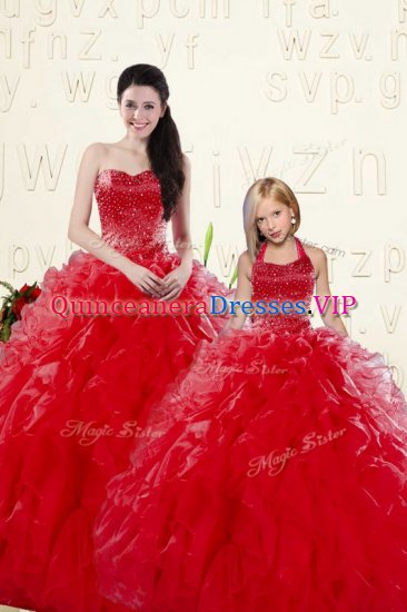 Floor Length Coral Red Sweet 16 Quinceanera Dress Sweetheart Sleeveless Lace Up - Click Image to Close