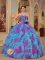 Organza The Most Popular Purple and Aqua Blue Quinceanera Dress With Sweetheart neckline Ruffles Decorate In Scottsdale AZ　