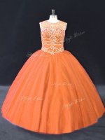 Orange Lace Up Scoop Beading Sweet 16 Quinceanera Dress Tulle Sleeveless