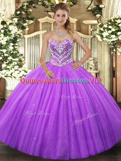 On Sale Lavender Sleeveless Floor Length Beading Lace Up Vestidos de Quinceanera - Click Image to Close