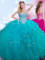 Teal Sweetheart Neckline Beading Quinceanera Gowns Sleeveless Lace Up