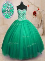 Fancy Dark Green Tulle Lace Up Sweet 16 Dress Sleeveless Floor Length Beading(SKU PSSW0183-4BIZ)