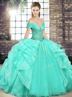 Beauteous Apple Green Sleeveless Organza Lace Up Vestidos de Quinceanera for Military Ball and Sweet 16 and Quinceanera
