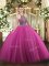 Discount Halter Top Sleeveless 15th Birthday Dress Floor Length Beading Hot Pink Tulle