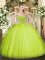 Edgy Yellow Green Tulle Lace Up Sweetheart Sleeveless Asymmetrical Quinceanera Gown Lace
