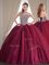 Burgundy Sweetheart Lace Up Beading Quinceanera Gowns Brush Train Sleeveless