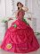 Ruhpolding Germany Hot Pink Hand Made Flowers Modest Quinceanera Dresses With Beading