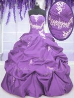 Lavender Lace Up Strapless Appliques and Pick Ups Quince Ball Gowns Taffeta Sleeveless(SKU PSSW032-13BIZ)