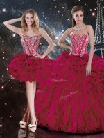 Burgundy Ball Gowns Organza Sweetheart Sleeveless Beading and Ruffles Floor Length Lace Up Quinceanera Dress(SKU QDDTA107001-1BIZ)
