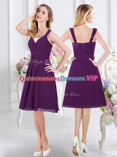 Dynamic Purple Chiffon Zipper Quinceanera Court of Honor Dress Sleeveless Knee Length Ruching - Click Image to Close
