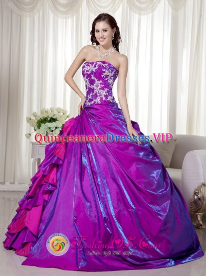 Medford New Jersey/ NJ Fashionable Purple Strapless Taffeta Appliques Decorate Quinceanera Dress - Click Image to Close