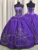 Purple Ball Gowns Taffeta Strapless Sleeveless Beading and Embroidery Floor Length Lace Up Quinceanera Gown(SKU PSSW0488-2BIZ)