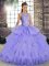 Exquisite Scoop Sleeveless Lace Up Vestidos de Quinceanera Lavender Tulle