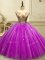 Modern Floor Length Lace Up 15 Quinceanera Dress Fuchsia for Military Ball and Sweet 16 and Quinceanera with Appliques and Sequins