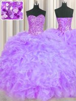 Pretty Beading and Ruffles Sweet 16 Dress Lavender Lace Up Sleeveless Floor Length(SKU PSSW0407-1BIZ)