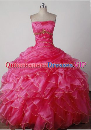 Clearance Ball Gown Strapless Floor-length Hot Pink Quincenera Dresses TD26006