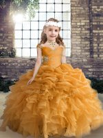 Floor Length Ball Gowns Sleeveless Orange Pageant Dress for Womens Lace Up