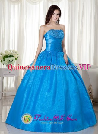 Turbaco Colombia Ruched Bodice and Beading For Sky Blue Taffeta Ball Gown Quinceanera Dress