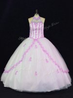 Affordable Halter Top Sleeveless Tulle Vestidos de Quinceanera Appliques Lace Up