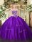 Wonderful Purple Ball Gowns Beading Quinceanera Gowns Lace Up Satin Sleeveless Floor Length