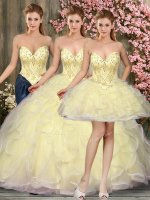 Simple Light Yellow Sweetheart Neckline Beading and Ruffles Quinceanera Dress Sleeveless Lace Up(SKU SJQDDT963007BIZ)