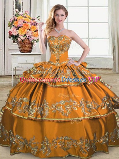 Customized Sweetheart Sleeveless Lace Up Vestidos de Quinceanera Brown Satin and Organza - Click Image to Close