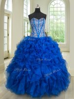 Beading and Ruffles Quince Ball Gowns Royal Blue Lace Up Sleeveless Floor Length