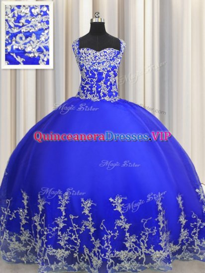 Clearance Organza Halter Top Sleeveless Lace Up Beading and Appliques Vestidos de Quinceanera in Royal Blue - Click Image to Close