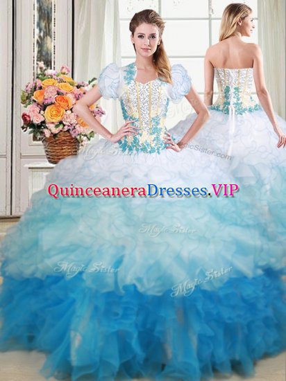 Gorgeous Brush Train Ball Gowns Quinceanera Gown Multi-color Sweetheart Organza Sleeveless With Train Lace Up - Click Image to Close