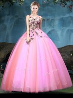Multi-color Quinceanera Gown Military Ball and Sweet 16 and Quinceanera with Appliques V-neck Sleeveless Lace Up