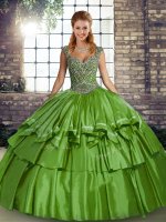 Customized Ball Gowns Ball Gown Prom Dress Green Straps Taffeta Sleeveless Floor Length Lace Up