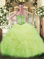 Yellow Green Sleeveless Beading and Ruffles Lace Up 15 Quinceanera Dress