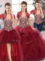 Spectacular Burgundy Off The Shoulder Neckline Beading and Ruffles Quince Ball Gowns Sleeveless Lace Up