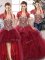 Spectacular Burgundy Off The Shoulder Neckline Beading and Ruffles Quince Ball Gowns Sleeveless Lace Up