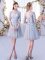 Mini Length Empire Half Sleeves Grey Dama Dress for Quinceanera Lace Up