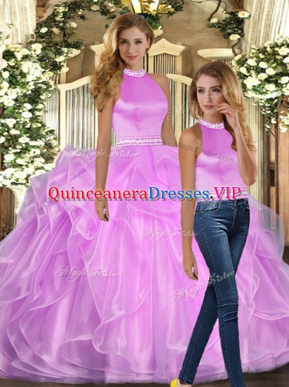 Amazing Lilac Sleeveless Floor Length Beading and Ruffles Backless Sweet 16 Dresses - Click Image to Close