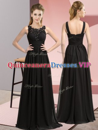 Black Empire Scoop Sleeveless Chiffon Floor Length Zipper Beading and Appliques Damas Dress