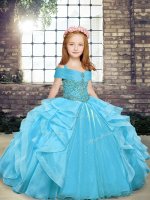 Adorable Sleeveless Beading and Ruffles Lace Up Girls Pageant Dresses