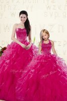 Romantic Ball Gowns Vestidos de Quinceanera Fuchsia Sweetheart Organza Sleeveless Floor Length Lace Up