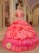 Ridgway CO One Shoulder Appliques Coral Red and Pick-ups Quinceanera Gowns For Graduation